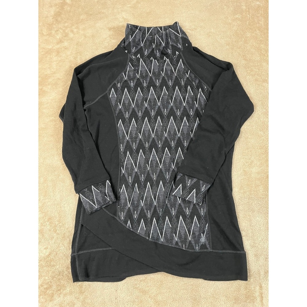 Smartwool Merino 250 Asym Top Women's L Black Geometric Print 100% Wool L/S EUC